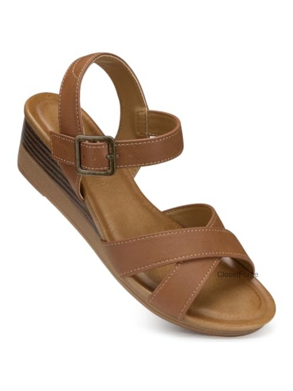 Womens Wedge Sandals Low Heel Dressy Strappy Arch Support Non-Slip Summer